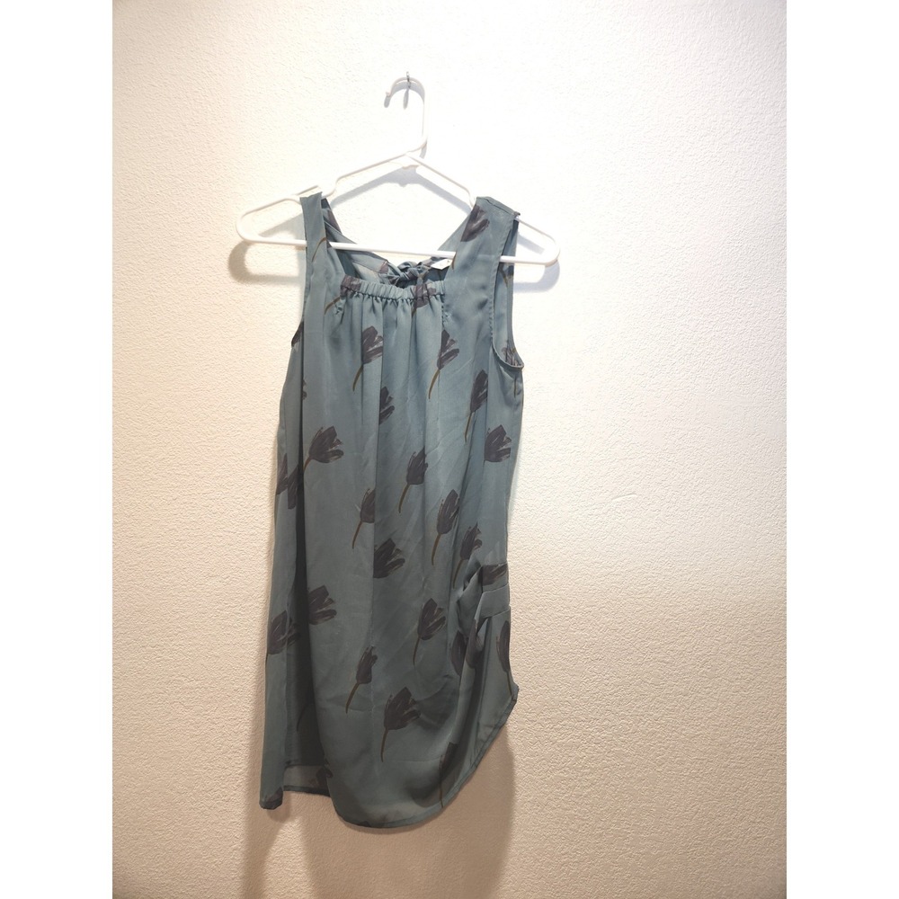 CAbi Sleeveless Floral Blouse Small Teal Tie Back Bow Lightweight Top
